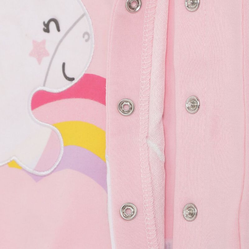 Girls Light Pink Printed Front Opening Babysuit image number 4